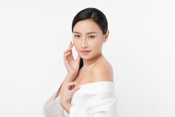 Beautiful young asian woman with clean fresh skin on white background, Face care, Facial treatment, Cosmetology, beauty and spa, Asian women portrait.