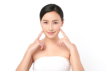 Beautiful young asian woman with clean fresh skin on white background, Face care, Facial treatment, Cosmetology, beauty and spa, Asian women portrait.