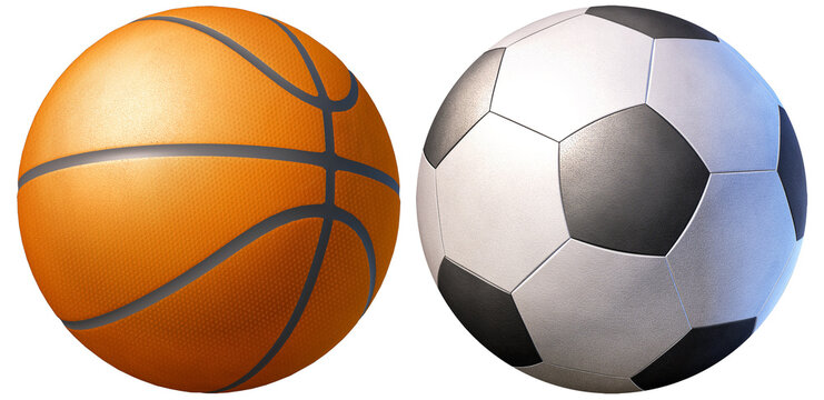 Generic sport balls used in the sports of basketball and soccer or football. 3D illustration © Dana.S