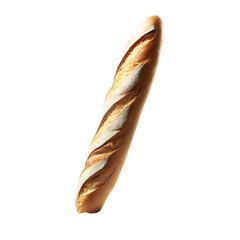 Baguette bread with falling crumbs isolated on transparent or white background