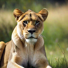  Lioness on the grass. Created using generative AI tools
