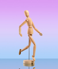 Wooden man running forward. Decor idea.