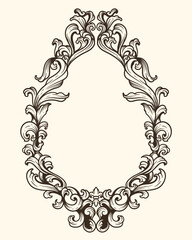 A black and white oval frame with a floral design
