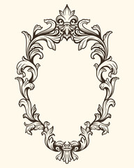 A black and white oval frame with a floral design