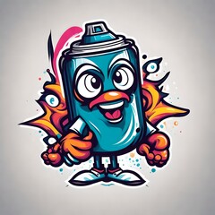 A vector style illustration of a happy cute graffiti spray paint can mascot