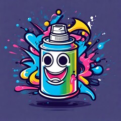 A vector style illustration of a happy cute graffiti spray paint can mascot