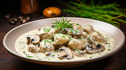 Gnocchi with creamy mushroom and tarragon sauce