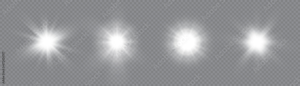 Poster white glowing light explodes on a transparent background. bright star. transparent shining sun, brig