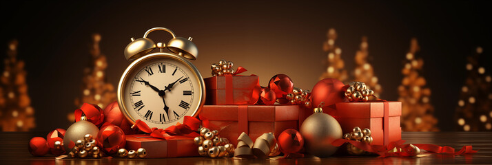 chronomètre et cadeaux de Noël, le compte à rebours à commencé - obrazy, fototapety, plakaty