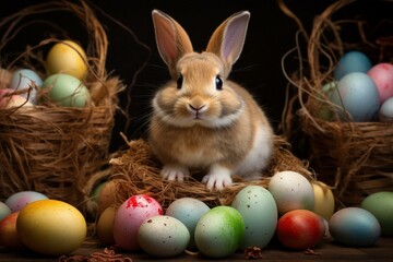 Bunny with eggs. Generative AI