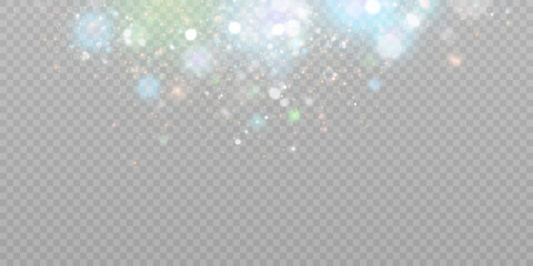Bright Christmas glitter background design. Bokeh light effect of an explosion of flickering particles. Bright light dust png vector