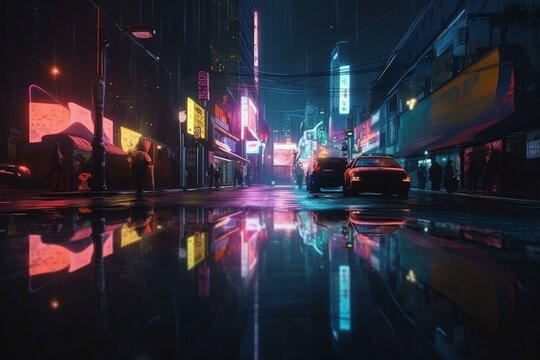 Premium AI Image  The neonlit streets of a cyberpunk anime night city with  this captivating 4K wallpaper generated by