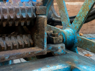 Gears of old machine, Rust Blue color.
