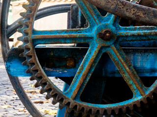 Gears of old machine, Rust Blue color.