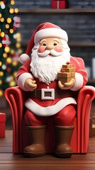 Obraz premium cute santa claus and gift box 3d rendering style, merry christmas background