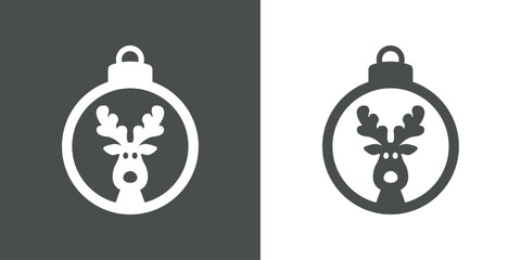 Tiempo de Navidad. Logo con silueta de bola de navidad con cabeza de reno Rudolph asomado para su uso en invitaciones y felicitaciones