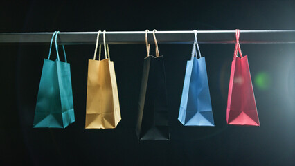 Colorful Shopping bags on black background