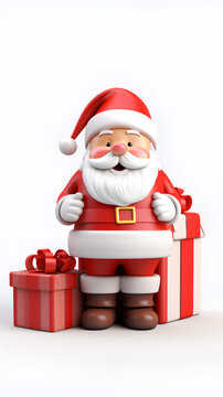cute santa claus and gift box 3d rendering style, merry christmas background