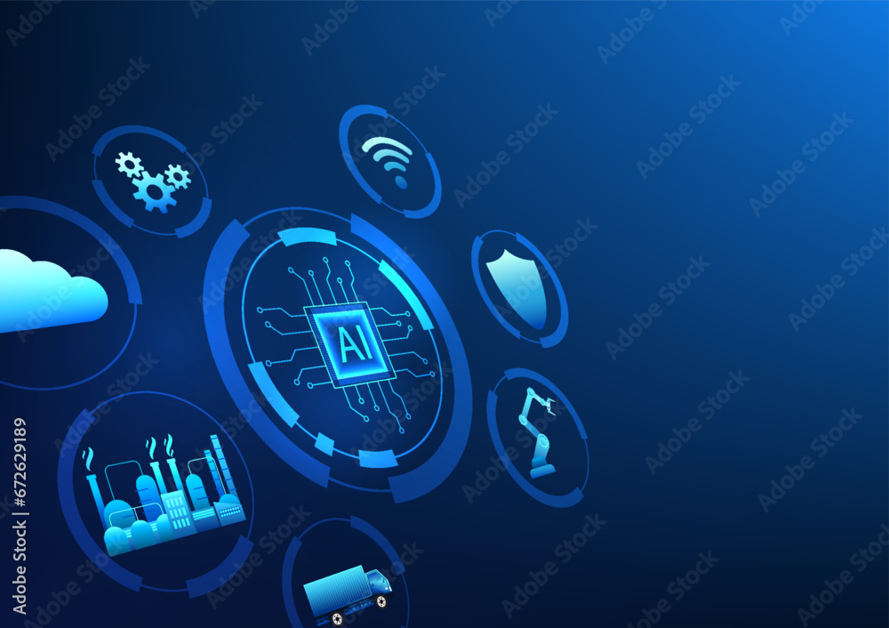 Poster industry 4.0 technology transforms industries to be fully automated by using technology and artifici