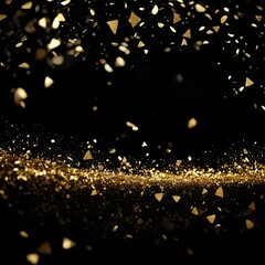 Golden sprinkles against black background 