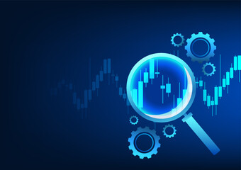 Stock chart is a technology created to display financial market prices for investors to analyze buy or sell. It is a candlestick chart with a magnifying glass and gears.