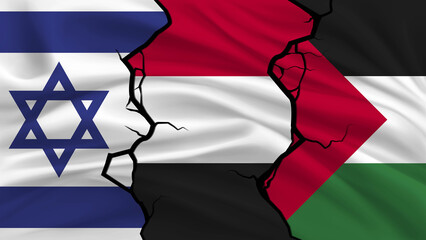 Israel Palestine And Yaman Conflict Middle East Flags