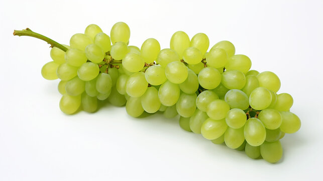 Bunch of natural ripe green sweet grapes on white background. Made with generative ai