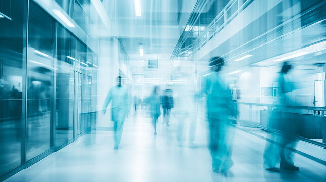 
Doctors walk along the hospital corridor.