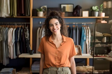 smiling woman clothing shop owner