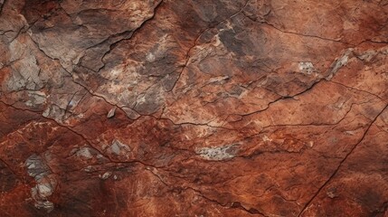 Dark red-orange-brown rock texture with cracks. Close-up. Rough mountain surface. Stone granite background for design. generative ai