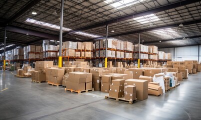 A Busy Warehouse Filled With Stacked Packages and Storage Containers