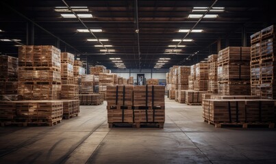 A Warehouse Filled With Stacks of Wooden Pallets