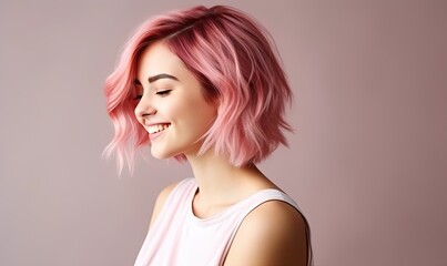 Smiling Woman With Vibrant Pink Hair