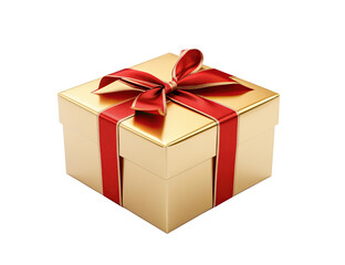paquete regalo dorado envuelto con lazo rojo con fondo trasparente png