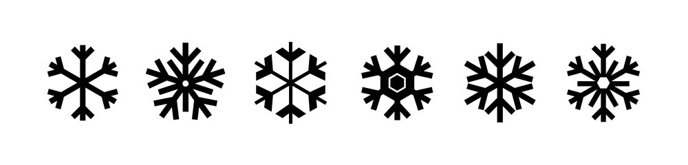 Snowflakes icon set isolated on transparent background. Winter season illustration. Christmas decoration design elements. Can be used for greeting card, banner, poster, logo, emblem, badge, pattern