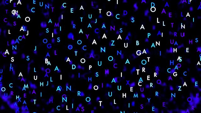 Abstract particular animation of visualisation working of digital world with random letters, 4K tech abstract background