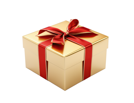paquete regalo dorado envuelto con lazo rojo con fondo trasparente png - Powered by Adobe