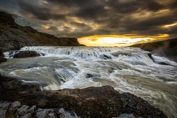 Gullfoss also named Golden waterfall is the most powerful waterfall in Europe, Iceland.