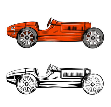 red vintage racing car design isolated on a white background. vector illustration