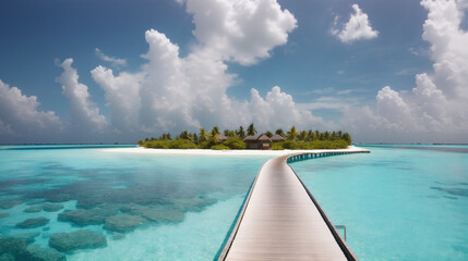 Maldives island panorama with sun shining