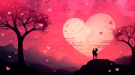 Valentine's day background with romantic couple in love, vector illustration