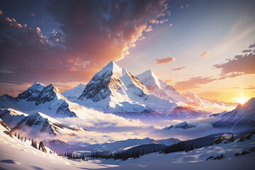 Fototapeta na wymiar winter sunrise mountain background