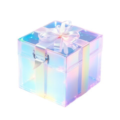 Holographic gift box isolated on transparent background,transparency 