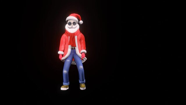 Santa Claus Dance, Merry Christmas and Happy New Year 3d Rendering, Santa Claus Dancing, Santa Claus Dance Animation Loop Cartoon Character. Active Cheerful Stylish Santa Claus Positively Dances