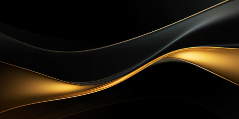 Fototapeta premium Abstract background with realistic golden and black wavy fluid shape. Interwined gold stripes. Generative AI
