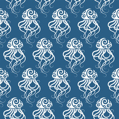 Seamless pattern with jellyfish. Maori style. Vector.