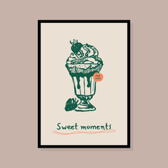 Minimalist hand drawn dessert vector illustration collection. Art for postcards, branding, logo design, background.
