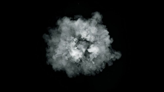Super Slow Motion Shot of Round Smoke Explosion Towards Camera Isolated on Black at 1000fps.