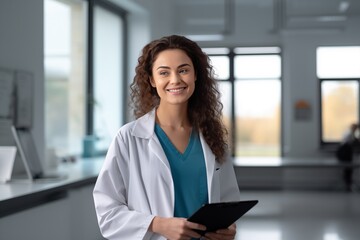 female doctor with clipboard at hospital