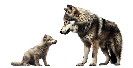 Fototapeta premium Wolf and cute wolf cub, cut out